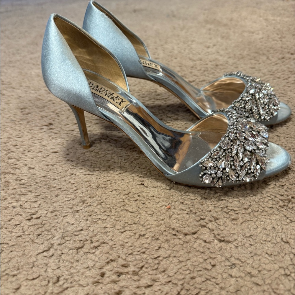 Badgley Mischka Silver Embellished Heels - Picture 2 of 7